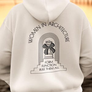 Sudadera con capucha Mujeres empoderadas en la arquitectura: Forma. Función. Regla. Lazo coqueto