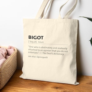 Sarcastic Bigot Definition Tote Bag: The Devil's Dictionary Cotton Canvas