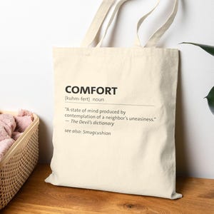 "Sarkastische ""Comfort"" Definition Baumwoll Tragetasche: Des Teufels Wörterbuch."