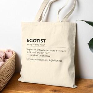 Bolsa de tela con definición de egoísta: humor literario sarcástico, lona de algodón reutilizable