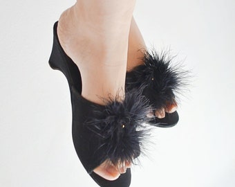 kitten heel marabou slippers