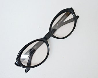1960s Black Italian oval frame eyeglasses, 60s Safilo carved tinted lens spectacles, wide fit glasses or sunglasses