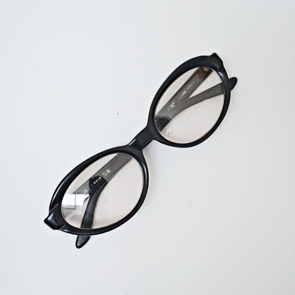 1960s Black Italian oval frame eyeglasses, 60s Safilo carved tinted lens spectacles, wide fit glasses or sunglasses