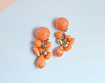 1960s Orange lucite cluster earrings, 60s Pastel plastic clip ons, fun costume jewellery