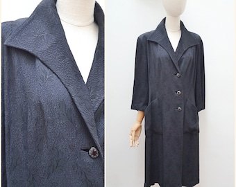 1940s Patterned crepe long jacket, 40s Loose fit light coat, 3/4 length sleeve eveningwear - M L
