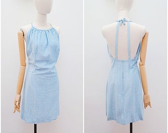 1960s Baby blue lurex cage back semi fitted shift party dress / 60s A line sparkly pastel cocktail dress - XS