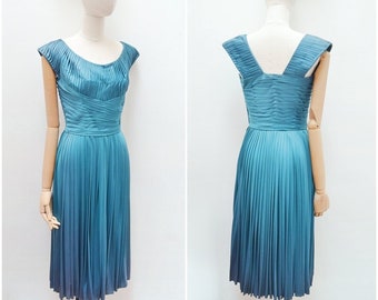 1950s Couture silk evening dress, 50s Pleated bodice cocktail dress, Atrima designer midi - XS