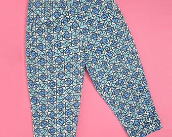 1950s Printed cotton summer trousers, 50s Rose print pedal pushers, Waisted clam diggers - XS