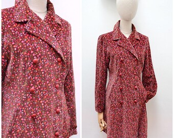 1960s Velvet heart print coat, 60s Double breasted peacoat, Weathergay jacket - XS