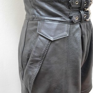 1980s Buckle waist leather shorts, 80s high waisted pleated front, Deep waistband daywearwith pockets S image 2