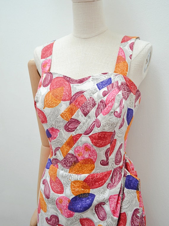 1950s Sarong wrap cotton dress, Tailored asymmetr… - image 4
