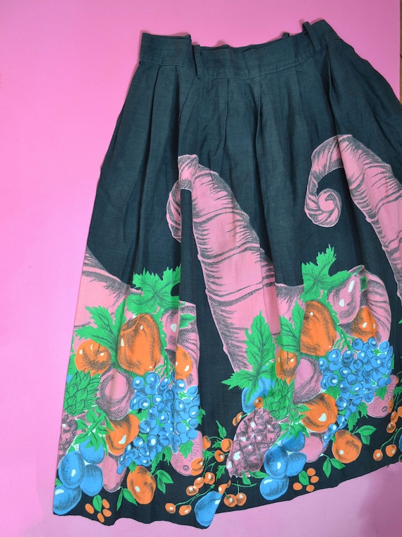 1950s Novelty cornucopia print skirt, 50s printed… - image 2