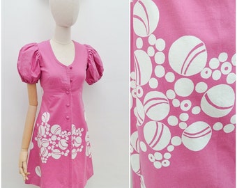 1960s Annikki Karvinen printed dress, 60s Finnish designer cotton mini, 70s A line collectible - XXS XS