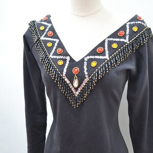 1980s Sequin bead fringed dress, 80s Bodycon gemstone mini, 90s tight cocktail dress L image 10