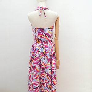 1980s Abstract cotton halterneck sundress, 80s Printed bright full skirt, summer dress with pockets, Small image 7