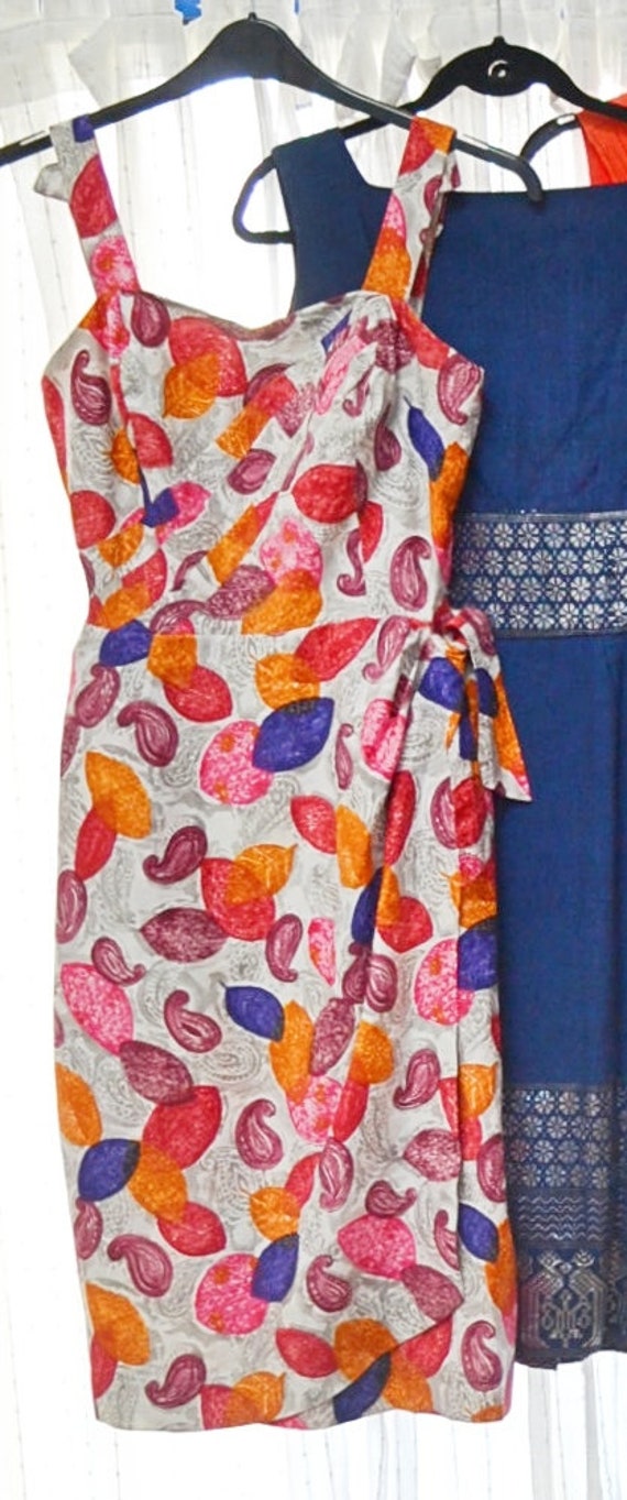 1950s Sarong wrap cotton dress, Tailored asymmetr… - image 8