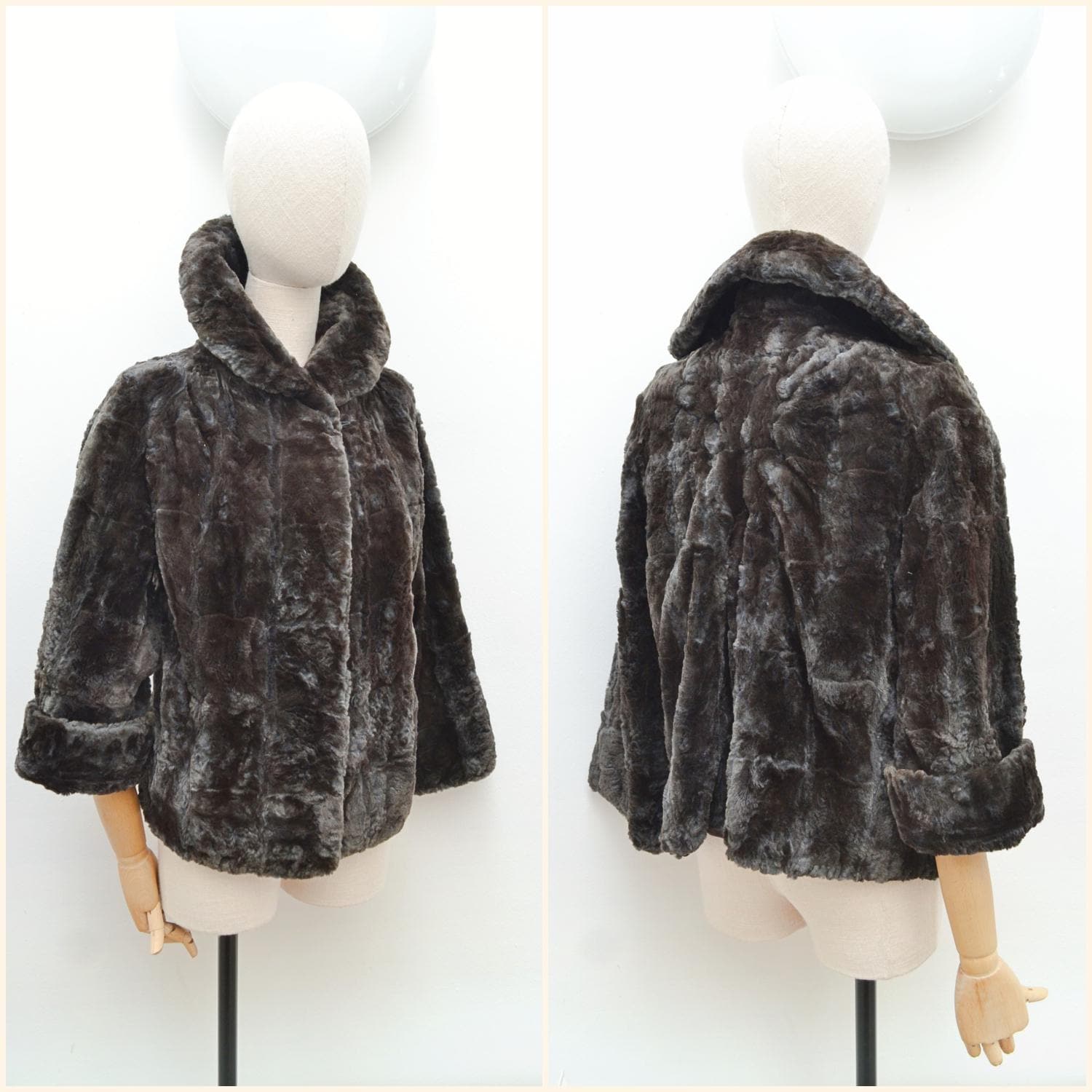 1930s Moleskin Blue Tint Jacket, 30s Hip Length Fur Coat, Swing