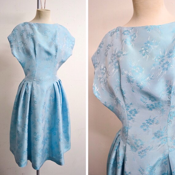 blue satin cocktail dress