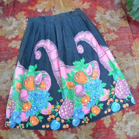 1950s Novelty cornucopia print skirt, 50s printed… - image 5