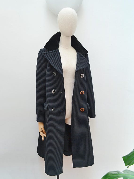1960s Black Wool Double Breasted Coat with Mink Collar main image 1