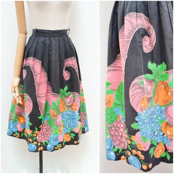 1950s Novelty cornucopia print skirt, 50s printed… - image 1