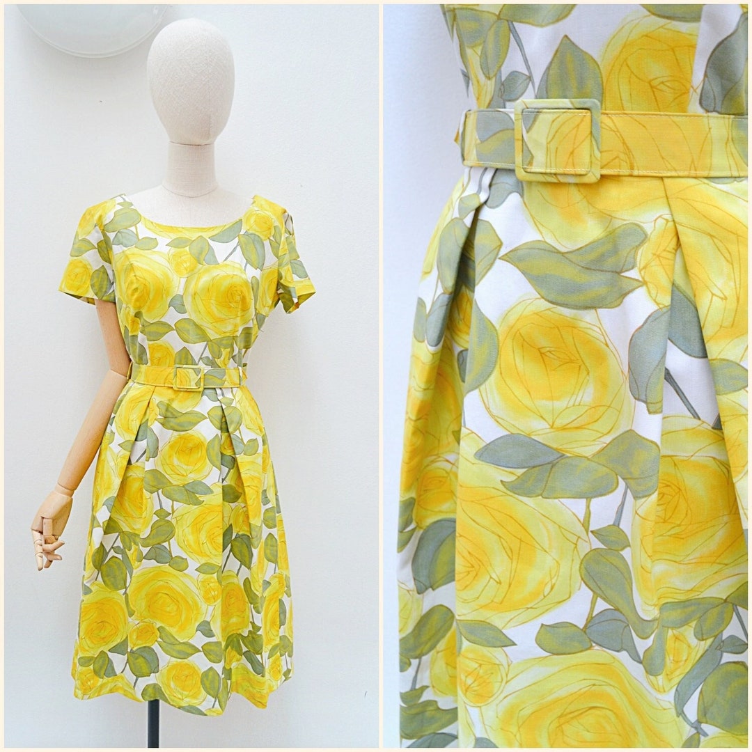 1950s Grey Rose Print Cotton Dress by Sambo Fashions | SMALL