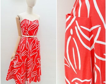 1980s does 50s summer dress, 1950s style cotton sun dress, 80s full skirt with pockets - XS