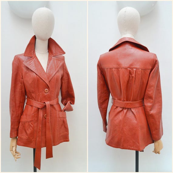 Veste en cuir ajustee ceinturee des annees 70 manteau original des annees 70 avec ceinture vetements de jour elegants pour le printemps S Etsy Canada