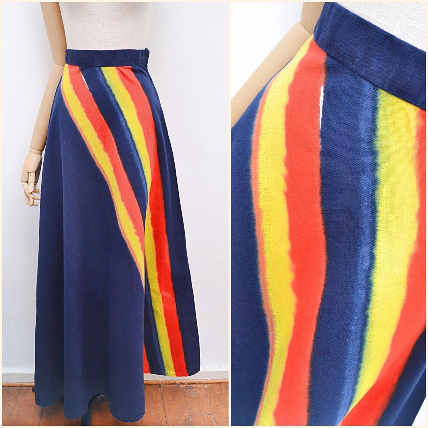 1970s Graphic Stripe Long Skirt, 70s Sportaville Printed A