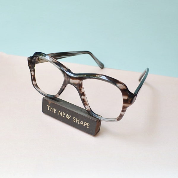 1960s Deadstock stripe eyeglasses frames, 60s chunky square dark spectacles, 70s black grey clear sunglasses