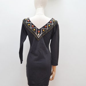 1980s Sequin bead fringed dress, 80s Bodycon gemstone mini, 90s tight cocktail dress L image 3