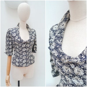 1940s Embroidered low neck jacket, 1950s Floral 3/4 length sleeve, 50s womens smart casual eveningwear - XS