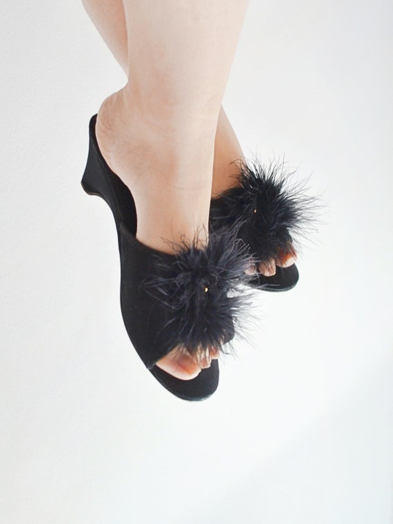 kitten heel marabou slippers