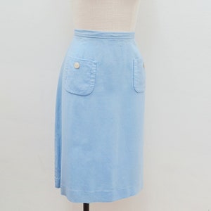 1960s Pale blue day skirt, 60s St Michael straight skirt, Pocket rayon cotton knee length L XL image 2