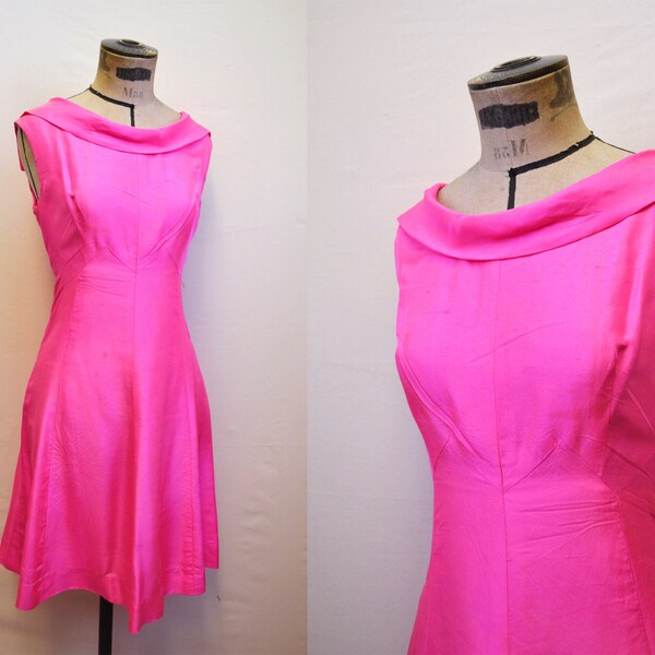 SALE 1960s Hot pink silk party dress, Susan Small label - S