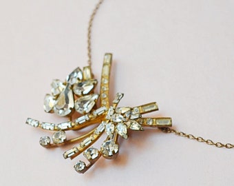 1930s Rhinestone marquis centrepiece necklace, 30s 40s sparky cocktail jewellery