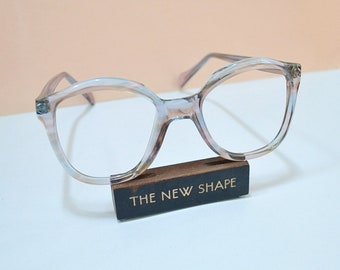 1970s Deadstock unusual eye glasses, 70s light purple spectacle frames, mauve clear avant garde eyewear