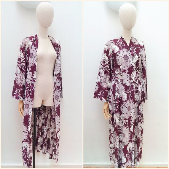 1970s Printed full length robe, 70s Flower print … - image 1
