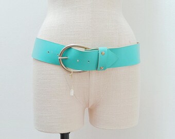 1970s Wide buckled faux leather belt, 70s waist or hip fit, Original retro accessory - 35 36 37 38 39 L XL