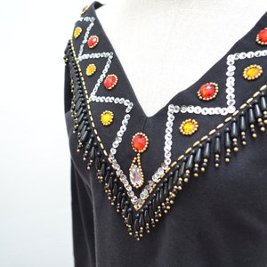 1980s Sequin bead fringed dress, 80s Bodycon gemstone mini, 90s tight cocktail dress L image 2