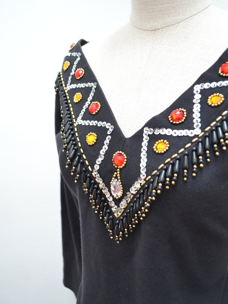 1980s Sequin bead fringed dress, 80s Bodycon gemstone mini, 90s tight cocktail dress L image 2