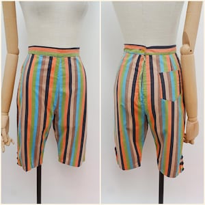 1950s Stripe cotton clam diggers, 1960s Bright summer capri pants, Light knee length short trousers - XXS