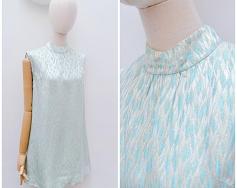 1960s A line cut mini dress, 60s Roll neck trapeze shift, Retro spaceage party wear - M