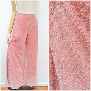 1970s Lurex pink palazzo pants, 70s Wide leg evening trousers, Sparkly party wear - XS