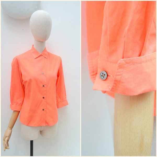 1950s Collared cotton day blouse, 60s Summer 3/4 length sleeve shirt, London Pride bright daywear - S