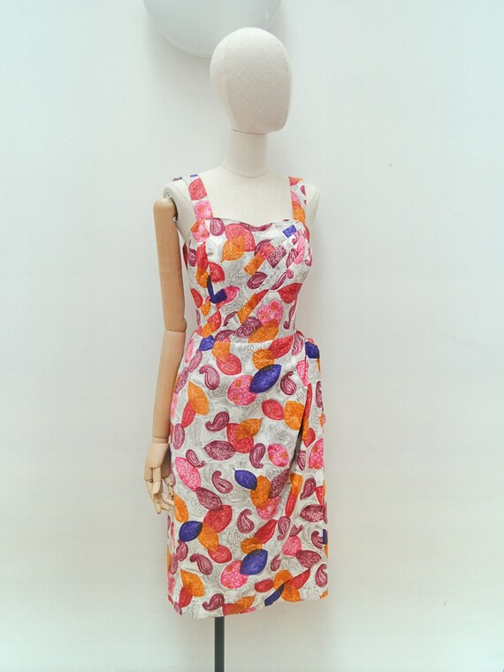 1950s Sarong wrap cotton dress, Tailored asymmetr… - image 5