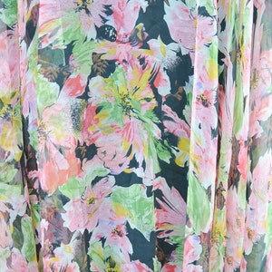 1970s Open sleeve chiffon dress, 70s Floaty keyhole neck eveningwear, Floral pastel balloon sleeve XS image 6