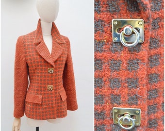 1990s Checked fitted day jacket, 90s novelty clasp fastening blazer, Smart Garcon by Garconne outerwear - S