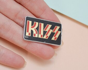 1980s KISS band enamel pin, 90s glam rock band brooch, music memorabilia