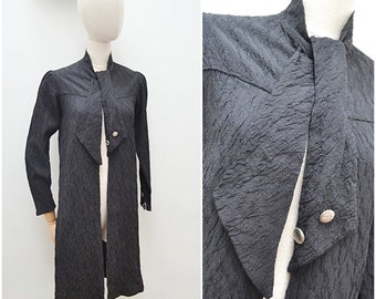 1930s Crepe scarf neck tie jacket, 30s Black light evening coat, Straight column jacket - XS
